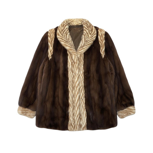 20i21 袖着脱可 希少デザイン ミンクファーコート サイズ11 茶系 本毛皮 Mink Fur Zebra Design Coat リアルファーt18r