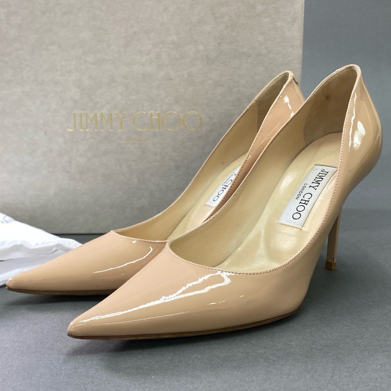 4k9 《美品》 JIMMY CHOO ジミーチュウ AGNES エナメル ヒールパンプス 38 パウダーピンク パテントレザー セレモニー 結婚式 シューズ イタリア製 箱付き