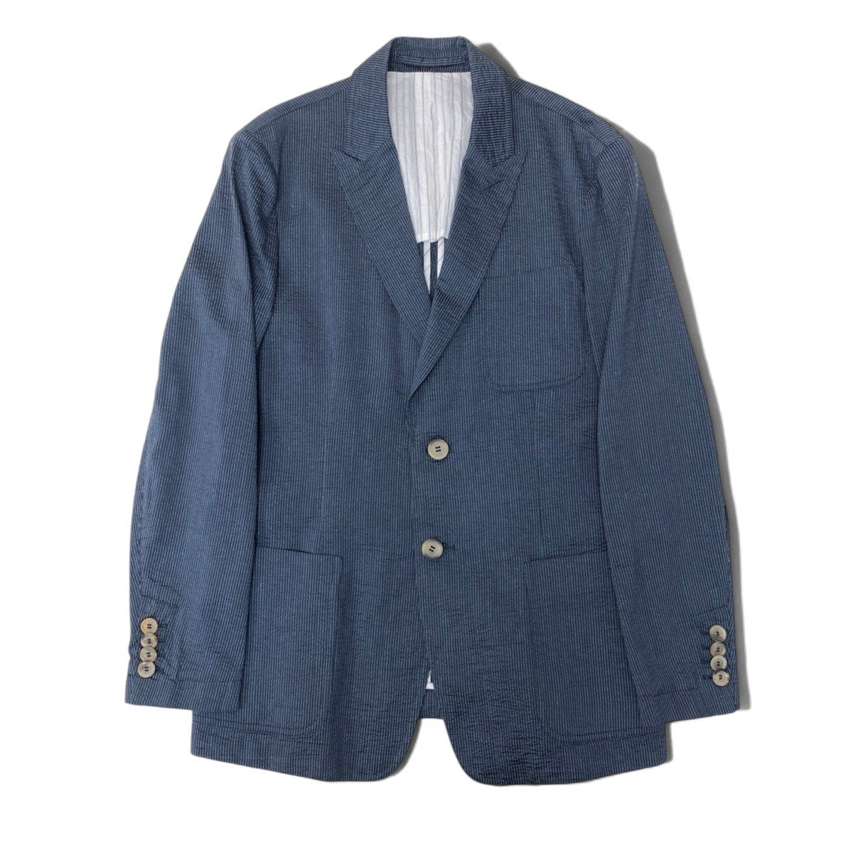 45j8 GIORGIO ARMANI ジョルジオアルマーニ 黒タグ 本切羽 薄手テーラードジャケット ブレザー サイズ50 ブルーt18r
