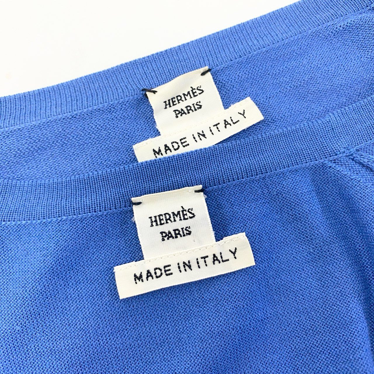 Ea29 HERMES エルメス アンサンブル 長袖カーディガン 半袖ニット 刺繍 イタリア製 40サイズ ブルー レディース 女性用o07t