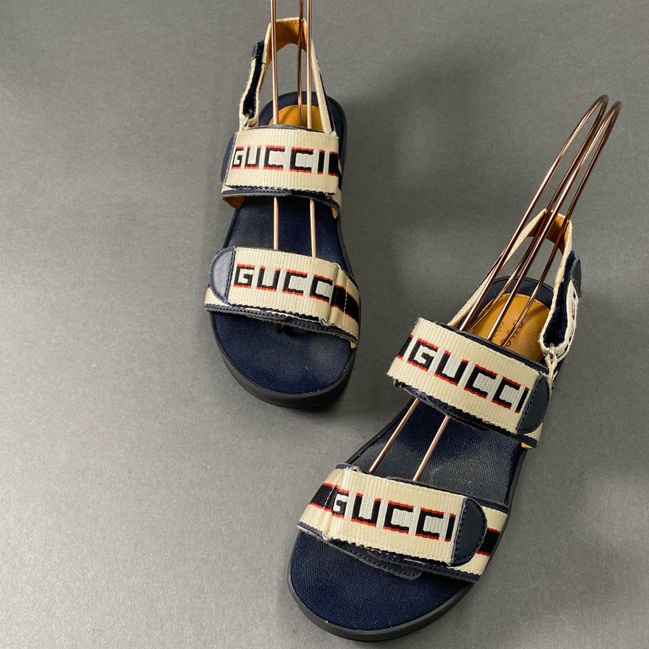 1e13 GUCCI グッチ ストライプ ストラップサンダル 34 ネイビー イタリア製 シューズ ベルクロ