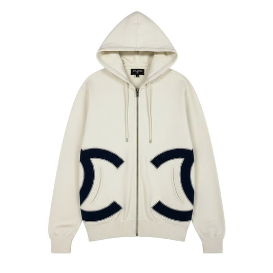 Ce1 CHANEL シャネル ココマーク ダブルジップパーカー ビッグロゴ  P58279K07662 サイズ36 ホワイト レディース 女性服k02i