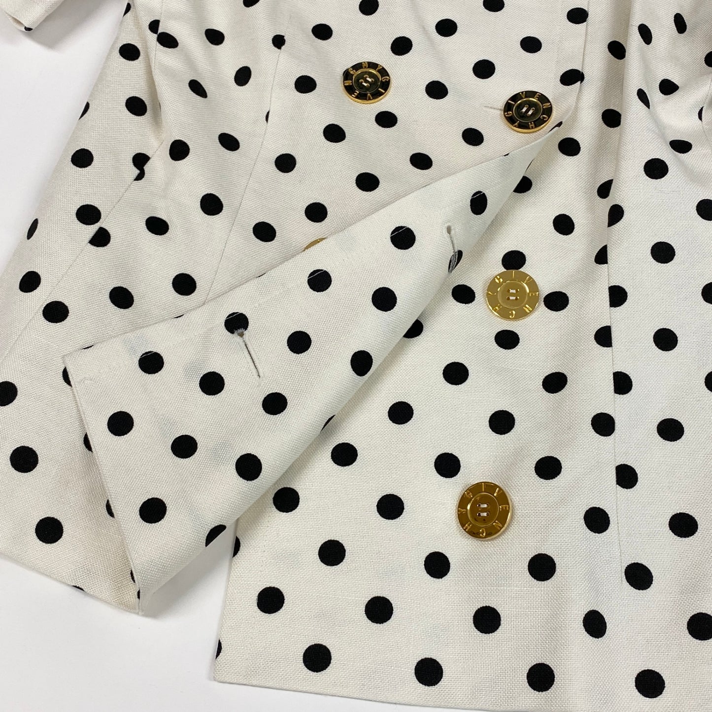 48d16 GIVENCHY ジバンシー Vintage 半袖ジャケット 金ボタン ポルカドット柄 フランス製 ホワイト ブラック レディース 女性用u02t