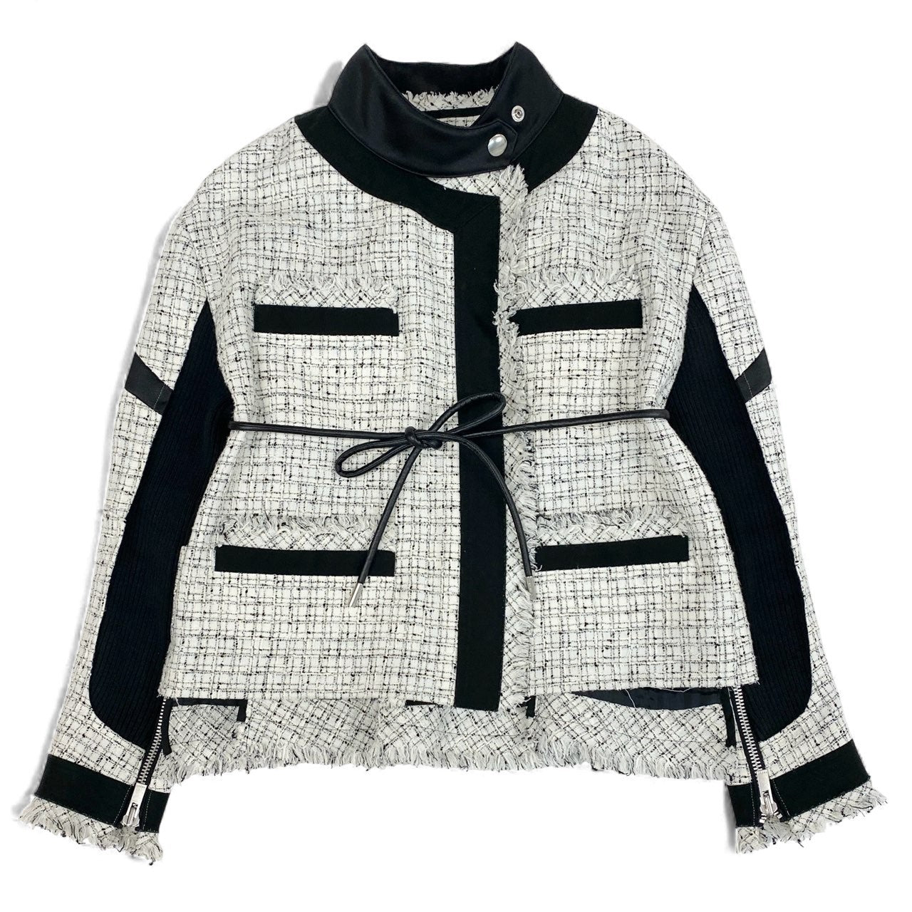 69L17 sacai サカイ 20SS Summer Tweed Jacket ツイードジャケット 異素材切替 アウター 20-05006 2サイズ ホワイト ブラック レディースo07t