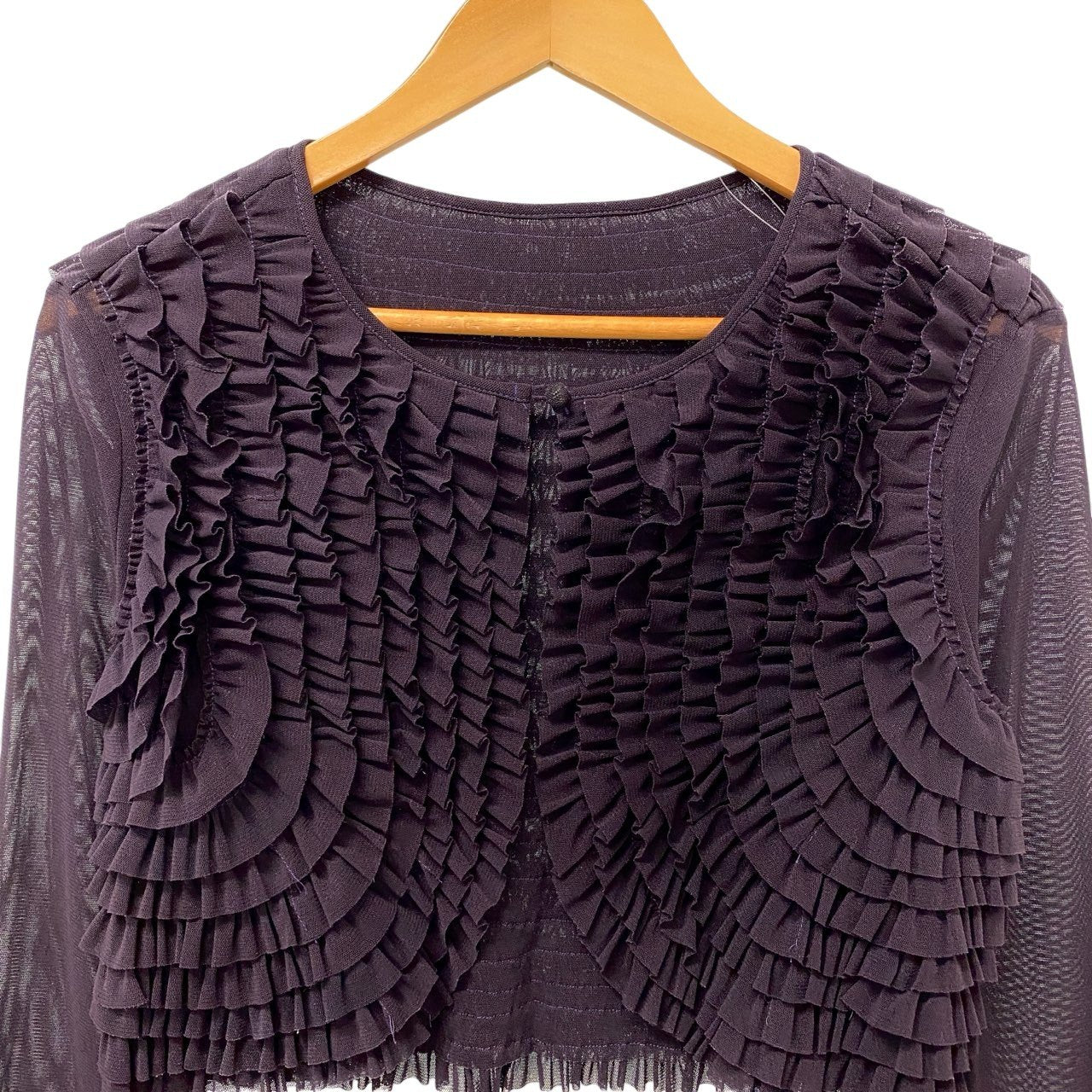 5c2 TOKUKO 1er VOL トクコプルミエヴォル ロングスリーブ フリルカーディガン シアーカーディガン レディース 女性服 サイズ9 パープル ポリエステル100％u02t