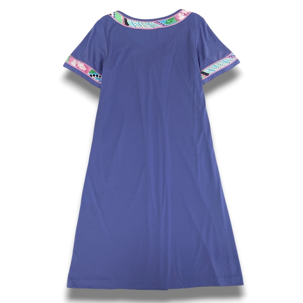 12b20 LEONARD レオナール カンカン素材 半袖ワンピース ロングワンピース 美しい花柄プリント L パープル レディースu02t