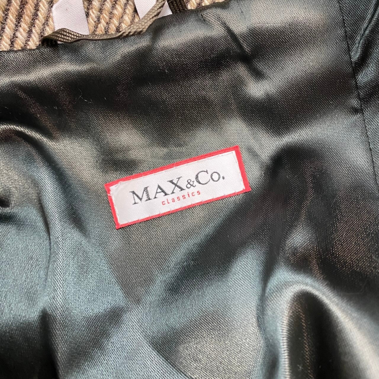 8g15 MAX&Co. マックスアンドコー ベルテッドコート ラビットファー ストライプ柄 サイズ42 イタリア製 ブラウン ベージュ レディース 女性用u02t