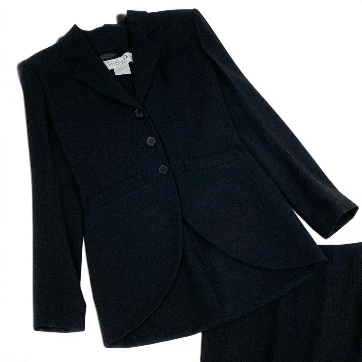52f10 Christian Dior BOUTIQUE クリスチャンディオール ブティック 2008年 ガリアーノ期 セットアップ スカートスーツ フォーマル テーラードジャケット サイズ42 ブラック ウール シルク レディース 女性服u02t