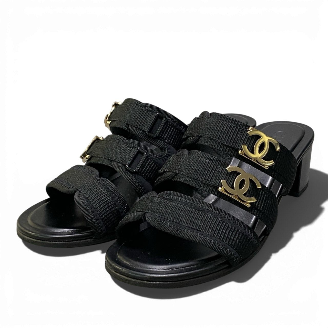 c4 CHANEL シャネル G39895 ココマーク チャンキーヒール サンダル サイズ37 1/2C ブラック レディース シューズ 靴ta1