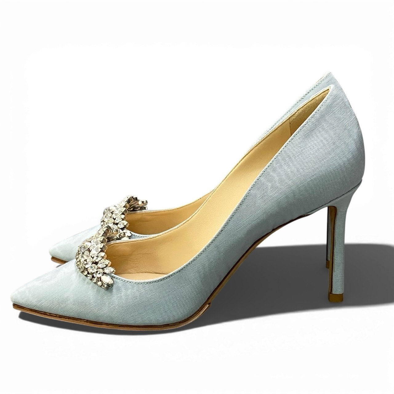 2a23 《極美品》 JIMMY CHOO ジミーチュウ ROMY85 クリスタルティアラ パンプス サイズ37 ブルー Crystal Tiara シューズt18r