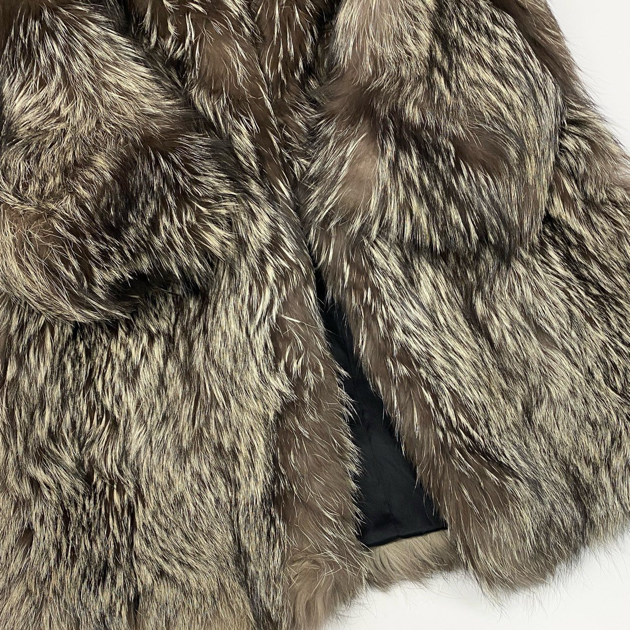 47a22 シルバーフォックス 極厚ファー ロングコート サイズ13 茶系 本毛皮 Fox Fur Long Coatt18r