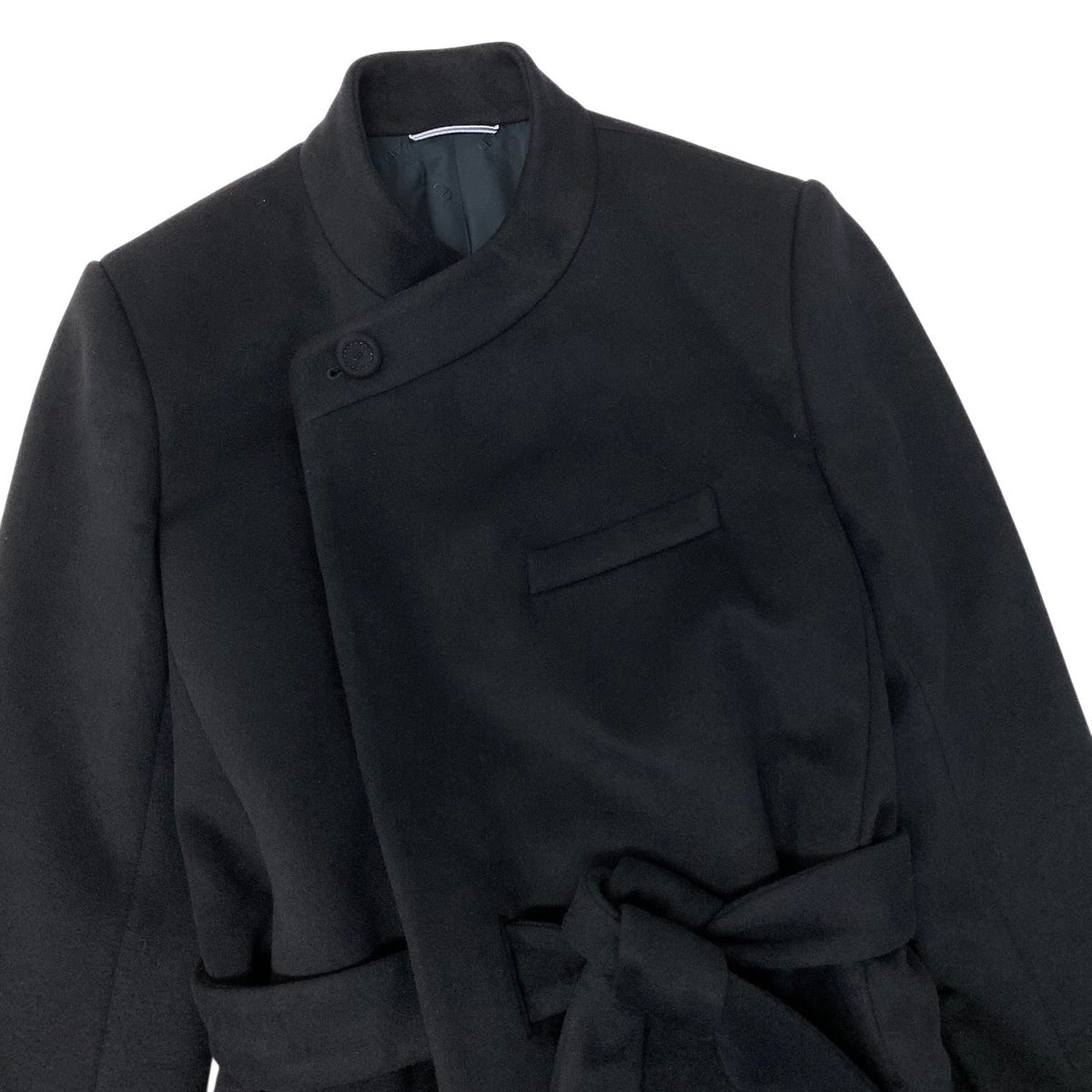 46j15 【極美品】 DIOR HOMME ディオールオム スタンドカラー ロングコート ベルト付 ウールカシミヤ混 183C354A3183 サイズ46 ブラック メンズ アウターu02t