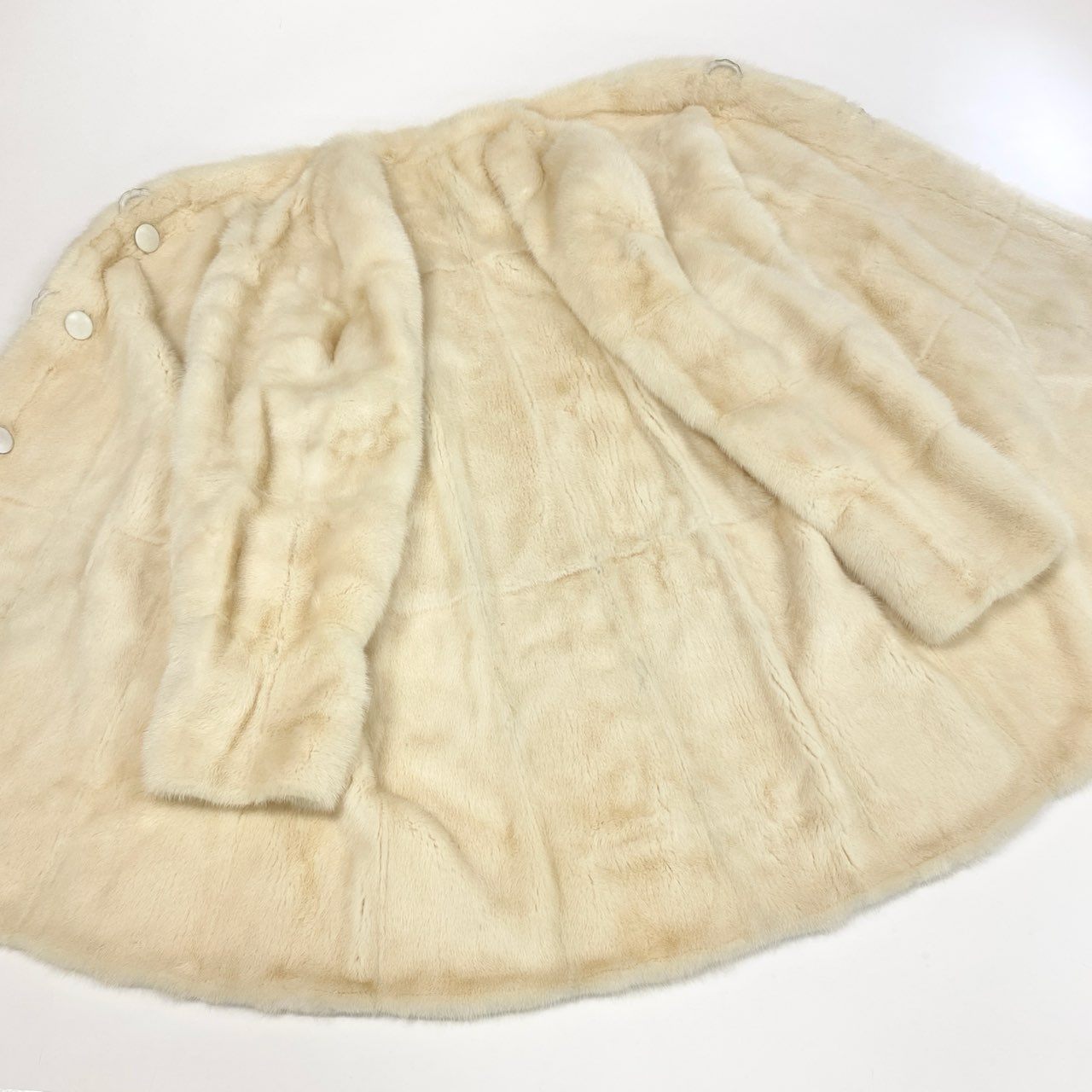 20k2《希少》 ショール付き パールミンク ロングコート 98cm ホワイト 最高級本毛皮 ノーカラー 裾広がり PEARL MINK FURt18r