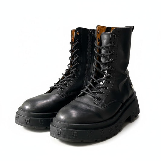 1e21 NAKED WOLFE ネイキッドウルフ レザーブーツ レースアップブーツ サイドジップ タンクソール ロングブーツ アッパーレザー メンズ 男性用 42 ブラックo07t