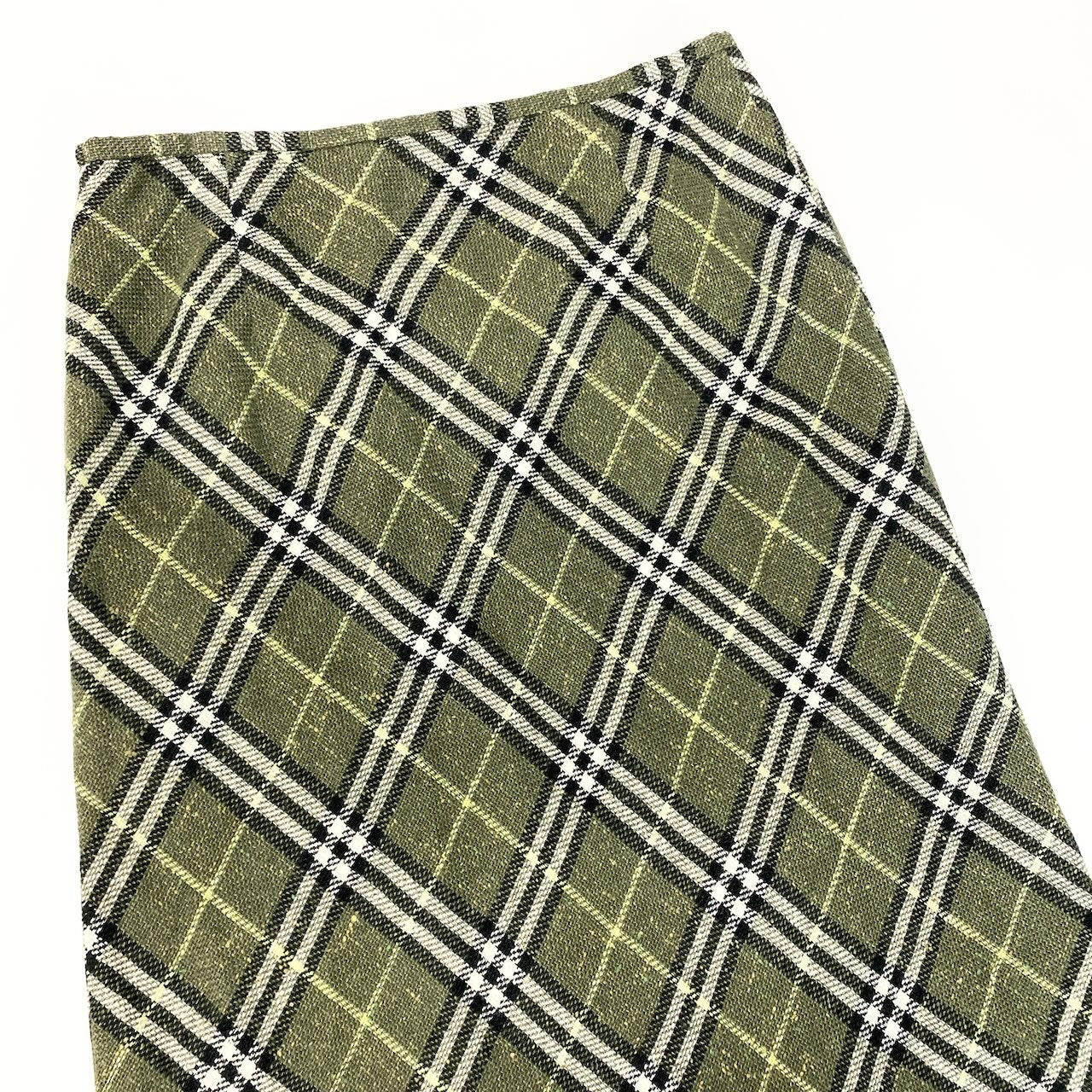 78d9 BURBERRY LONDON バーバリー ロンドン リネンブレンド チェックスカート Check Skirt サイズ40 カーキ 女性服 三陽商会t18r