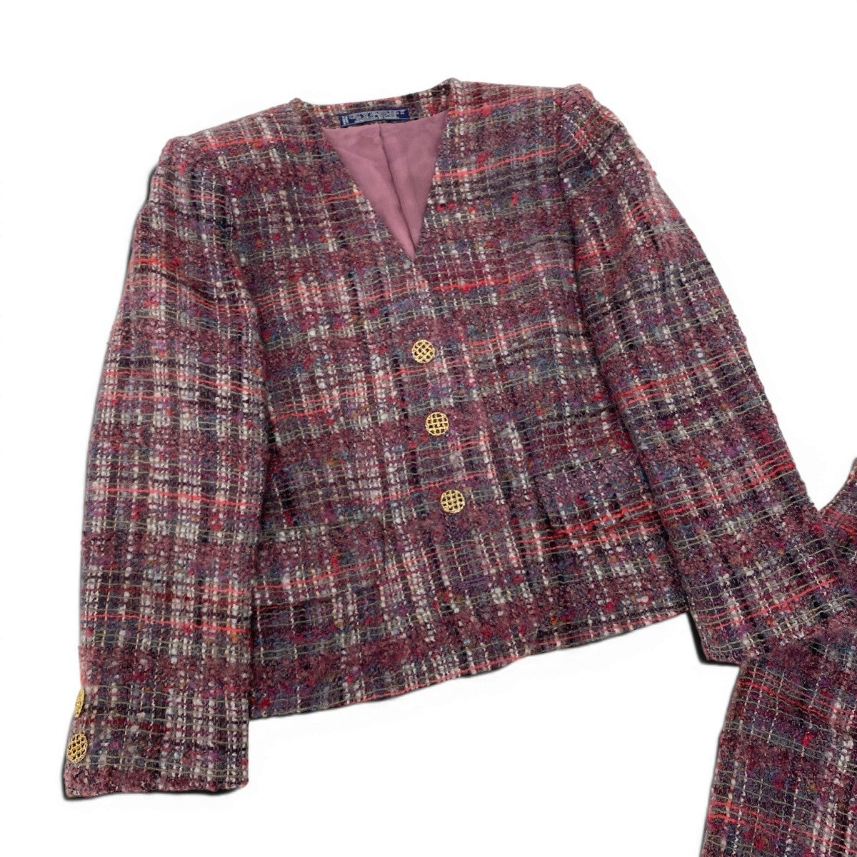 76g14 GIVENCHY ジバンシィ セットアップスカート ノーカラー ツイードジャケット 金ボタン サイズ12 マルチカラー レディース 女性用u02t