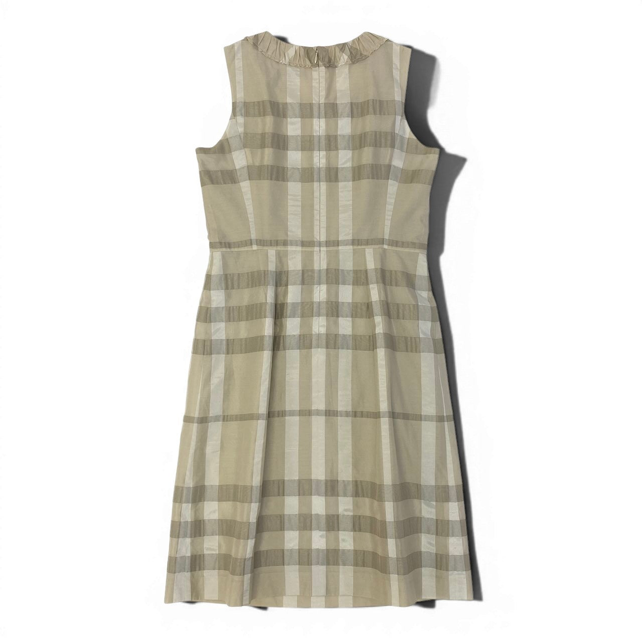 59d28 BURBERRY LONDON バーバリーロンドン ノースリーブワンピース 膝丈ワンピース チェック柄 シルクブレンド サイズ40 ベージュ系 レディース 女性用u02t