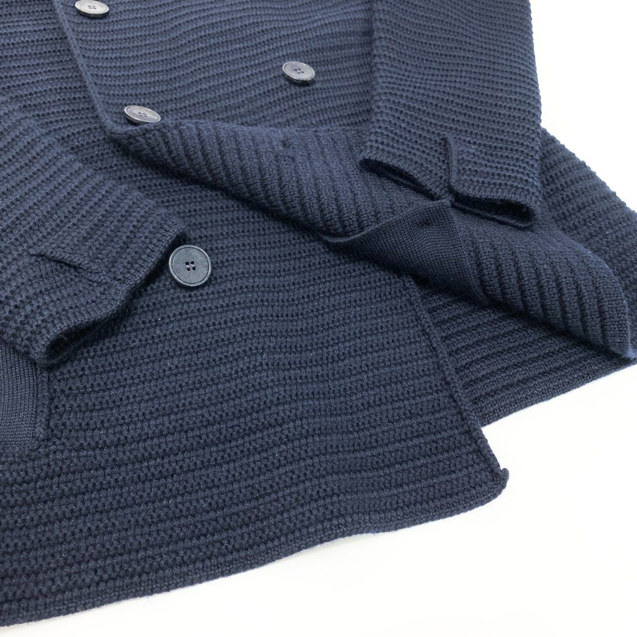 19k10 EMPORIO ARMANI エンポリオアルマーニ ニットジャケットコート Pコート ニットカーディガン H1G07M H135M 46サイズ ネイビー メンズu02t