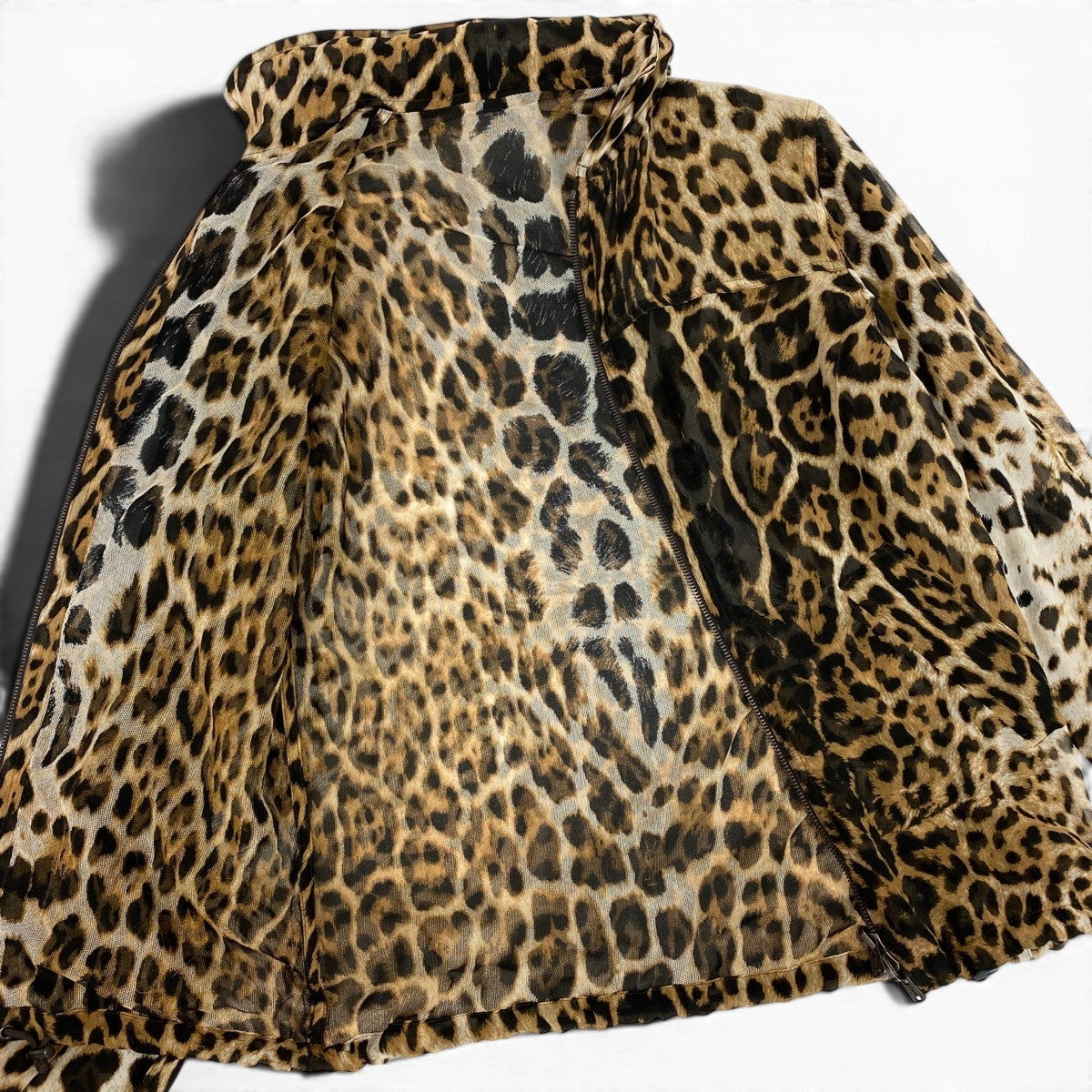 Eg23 【美品】YVESAINTLAURENT 2002年 トムフォード期 モンバサコレクション レオパード フーディー ブラウン ブラック シルク100％ レディース 女性用k02i