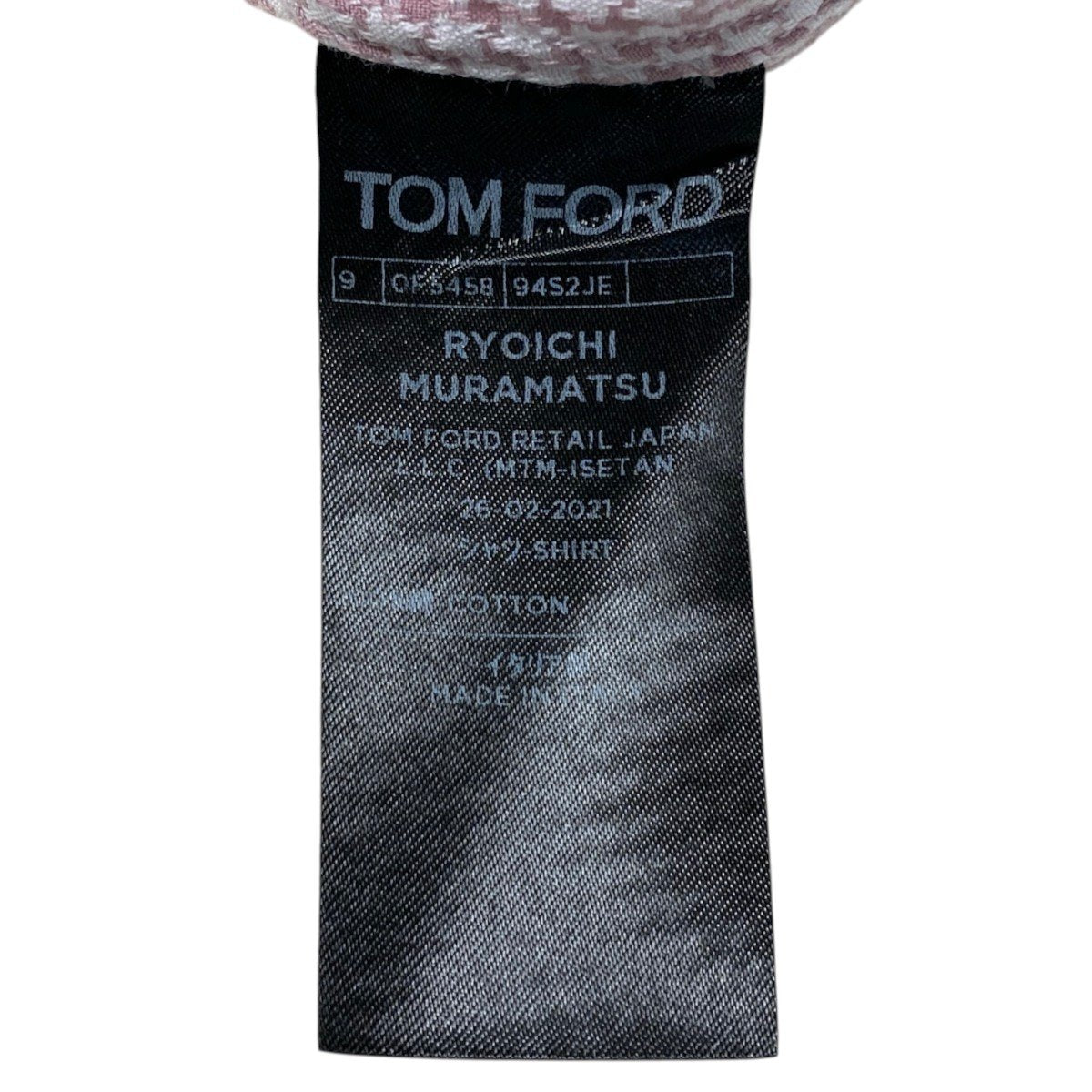 92h3 TOM FORD トムフォード 長袖シャツ コットンシャツ メンズシャツ 千鳥格子柄 ドレスシャツ イタリア製 185/104A ピンク ホワイト コットン100％ メンズ 男性用o07t