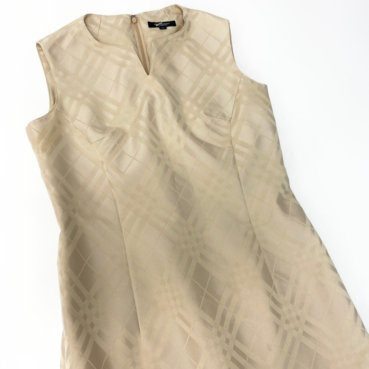 85d9 《美品》 BURBERRY LONDON バーバリー ロンドン ノースリーブ チェックワンピース Check Dress サイズ40 ベージュ ドレスt18r
