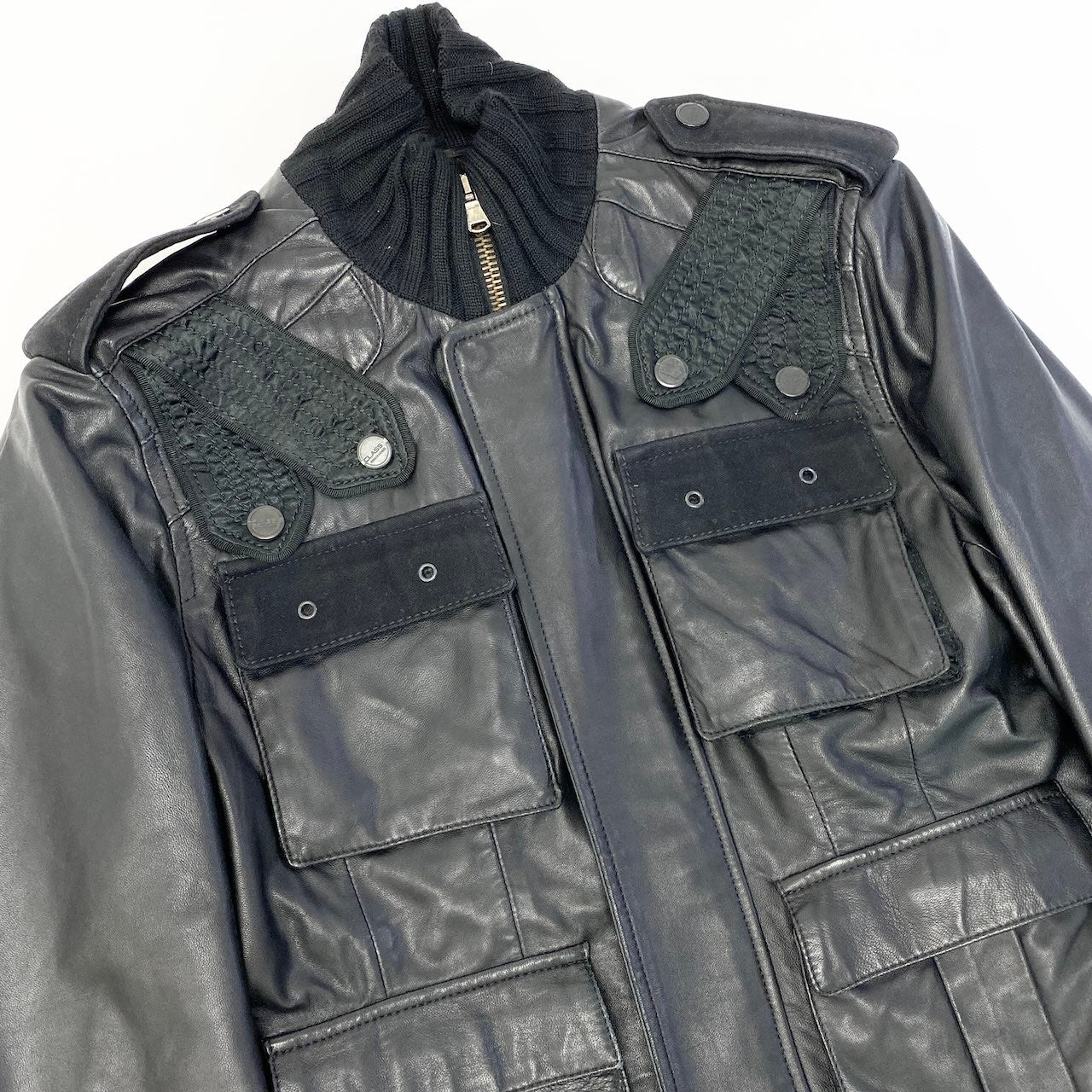 24c16 Roberto Cavalli ロベルトカヴァリ レザージャケット ライダースジャケット アウター 50サイズ ブラック レザー メンズ 男性用u02t
