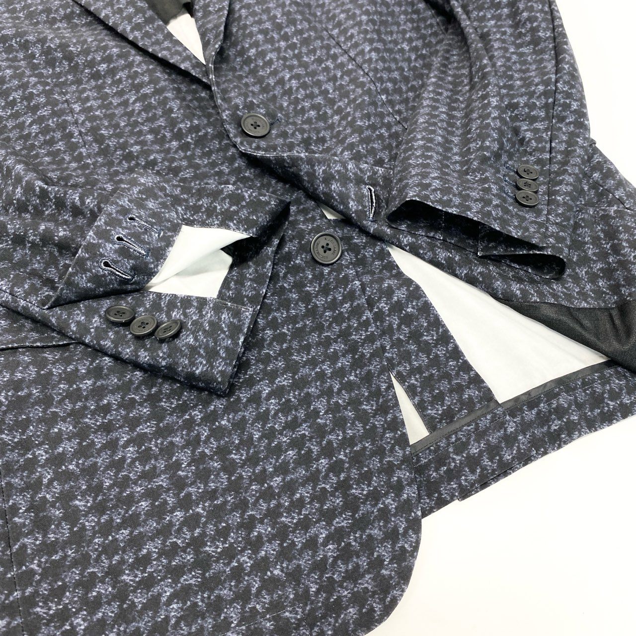 10k11 BLACK LABEL CRESTBRIDGE ブラックレーベルクレストブリッジ  テーラードジャケット アンコンジャケット 千鳥格子 ウォッシャブル ストレッチ メンズ 紳士服 S ブラック ネイビーu02t