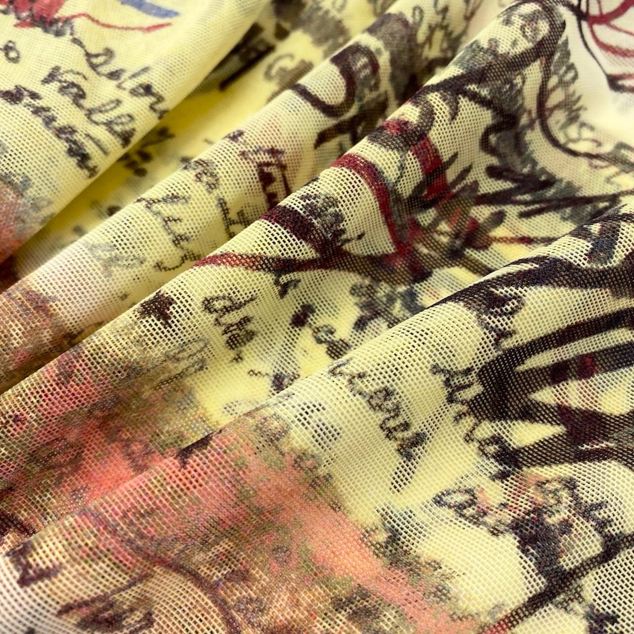 Af9 【美品】Jean Paul GAULTIER FEMME ジャンポールゴルチエ パワーネット ロングスリーブカットソー 刺繡デザイン 総柄 スクエアネック 40サイズ マルチカラー レディース 女性用u02t