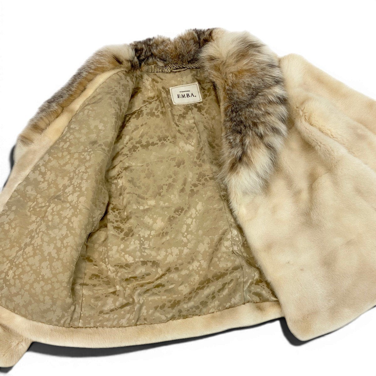 79f10 EMBA エンバ リンクスキャット × パールミンク ファーコート サイズFR ホワイト 最高級本毛皮 Lynx cat × Mink Fur Coatt18r