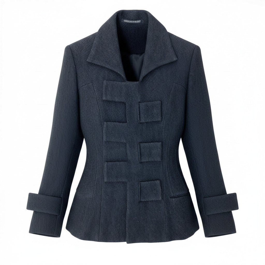 Af25 Yohji Yamamoto femme ヨウジヤマモト スナップボタン 中綿ジャケット ウールシルクブレンド FE-J05-149 ブラック レディースo07t