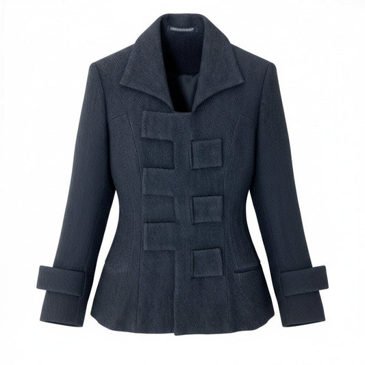 Af25 Yohji Yamamoto femme ヨウジヤマモト スナップボタン 中綿ジャケット ウールシルクブレンド FE-J05-149 ブラック レディースo07t