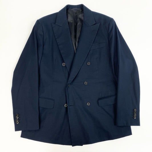 46j3 PRADA プラダ イタリア製 ダブルプレスト ピークドラペル テーラードジャケット ブレザー UGA010 50 Lサイズ相当 ネイビー コットン カシミヤ メンズo07t