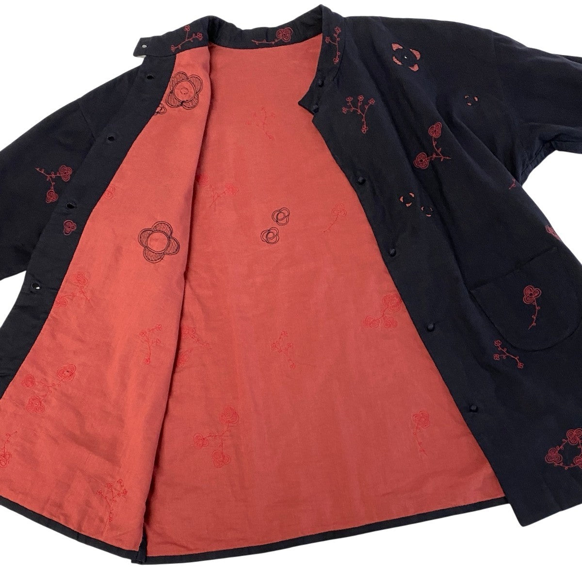 j16 ISSEY MIYAKE HaaT チャイナジャケット チャイナブラウス 花柄刺繍  HA04FT531 2サイズ ブラック コットン100％ レディース 女性用u02t
