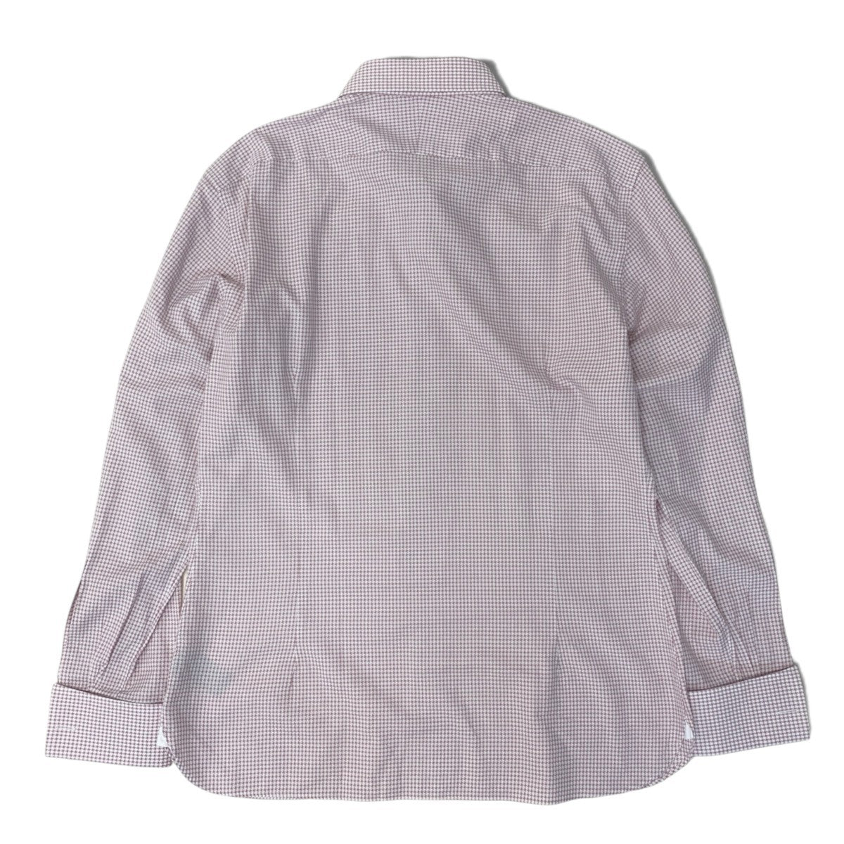 92h3 TOM FORD トムフォード 長袖シャツ コットンシャツ メンズシャツ 千鳥格子柄 ドレスシャツ イタリア製 185/104A ピンク ホワイト コットン100％ メンズ 男性用o07t