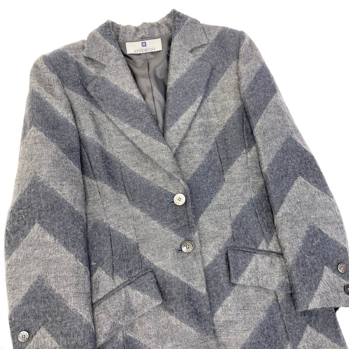 19i26 GIVENCHY ジバンシィー チェスターコート ロングコート シェブロン柄 40サイズ グレー レディース 女性用u02t