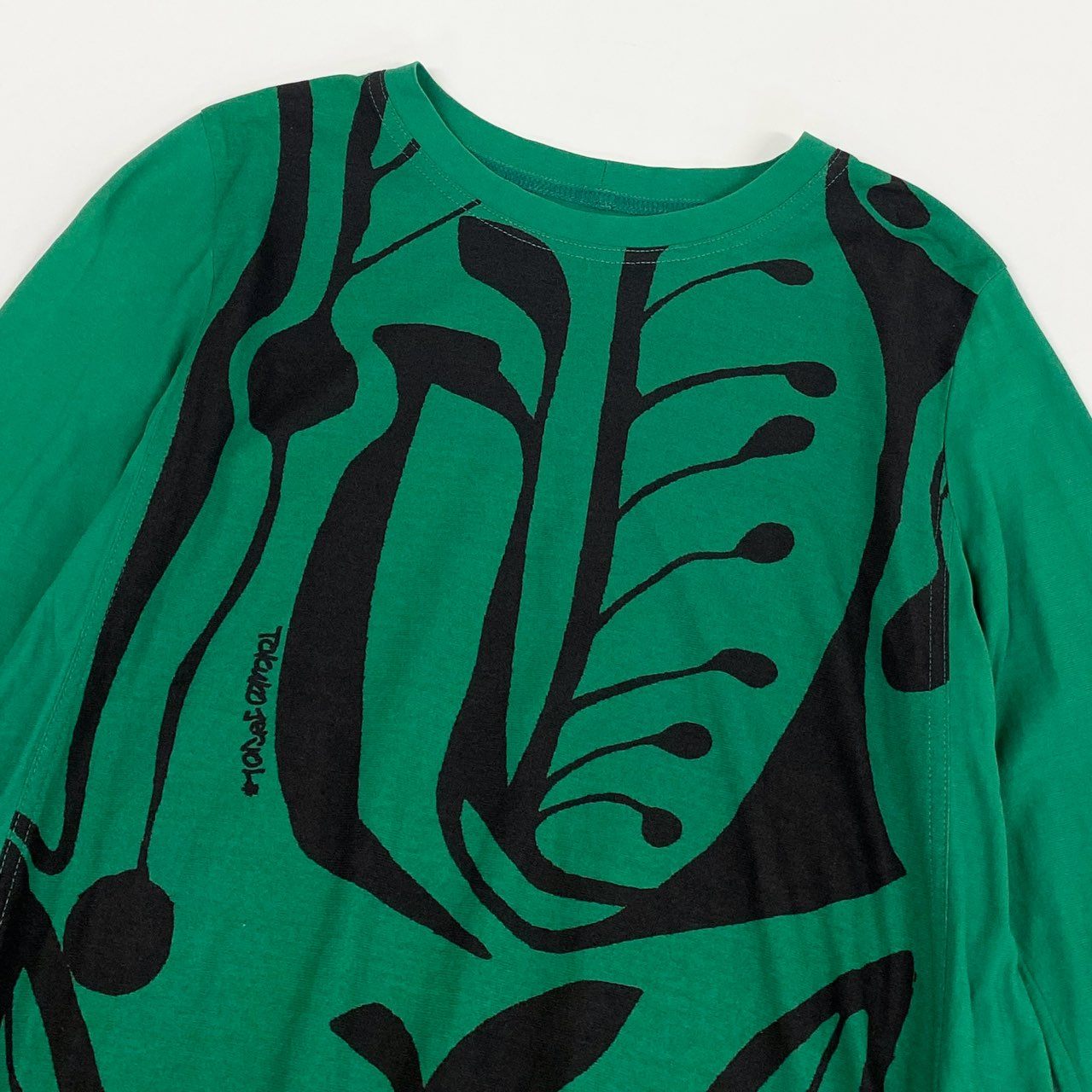 64k19 TOKUKO 1er VOL トクコプルミエヴォル 7分袖ワンピース コットンワンピース 膝上 ビッグプリント レディース 女性用 9 グリーン 綿100％u02t