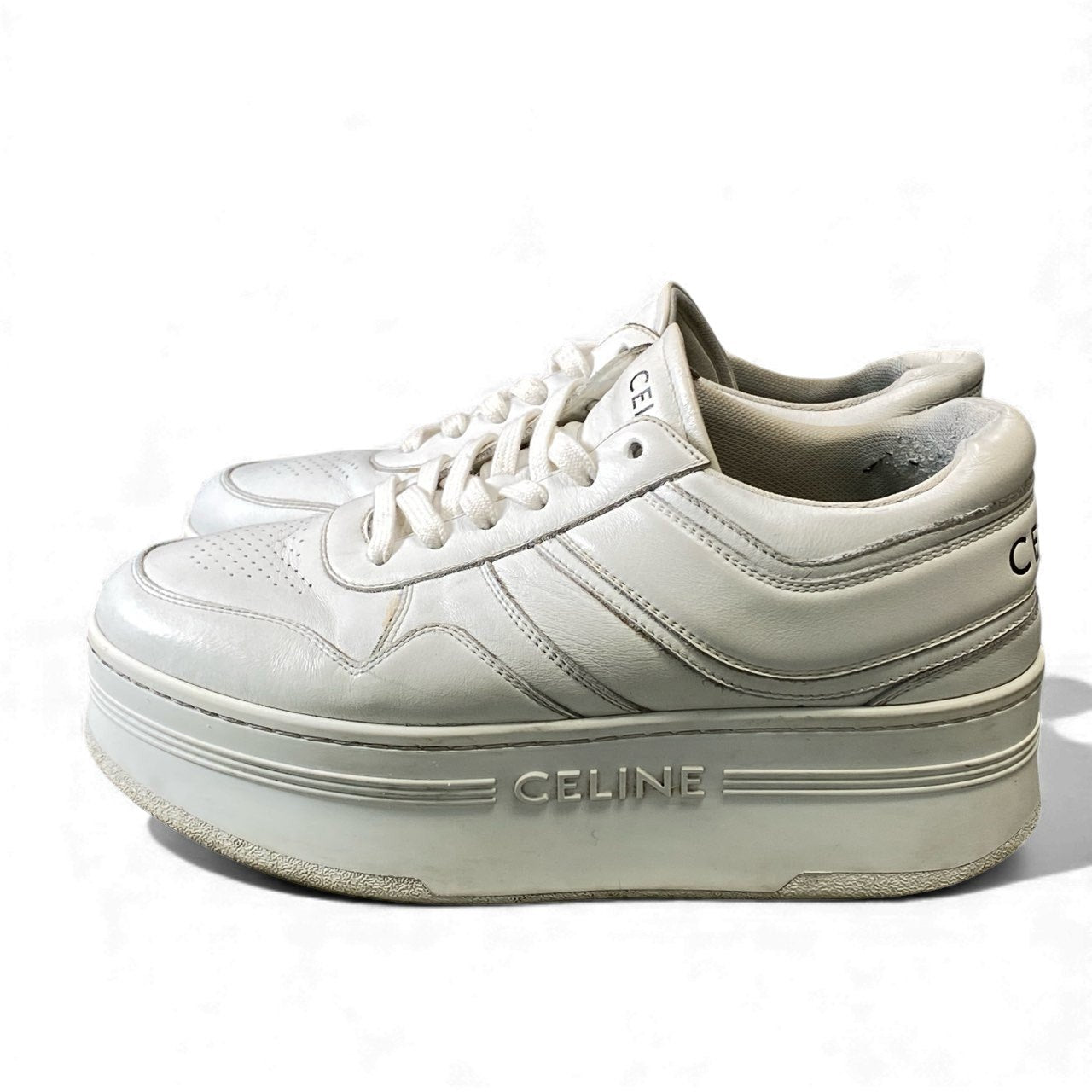 1k16 Celine セリーヌ ブロックスニーカー 38 ホワイト レザー 厚底 プラットフォーム シューズt18r