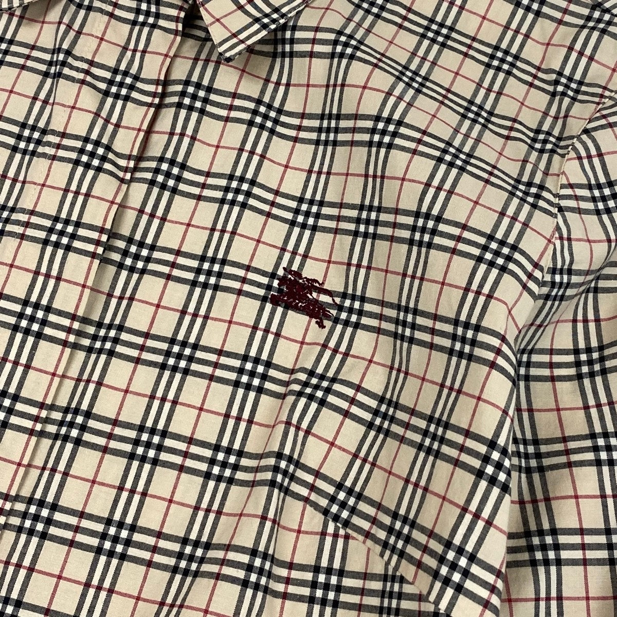 6i14 BURBERRY LONDON コットンシャツ 七分袖 ノバチェック ホースロゴ 38サイズ ベージュ レディース 女性用u02t