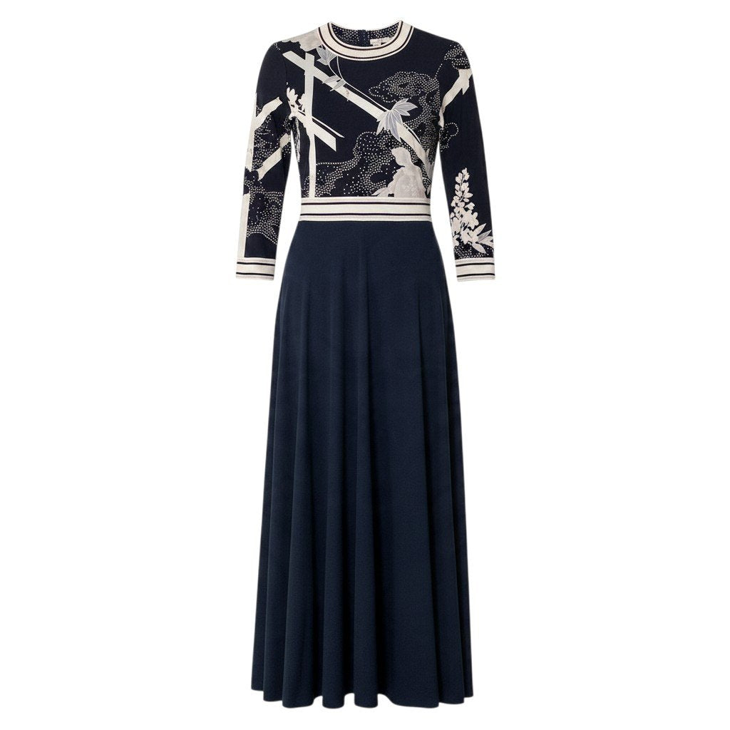 28j15 LEONARD FASHION レオナール ロングスリーブ ワンピース 花柄プリント シルクワンピース ブラック レディースu02t