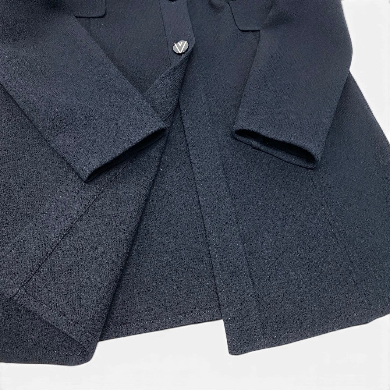 91g24 VALENTINO ヴァレンティノ ロングスリーブシャツワンピース ロゴボタン ドレス 42/8 サイズ ダークネイビー ウール100％ レディース 女性用u02t