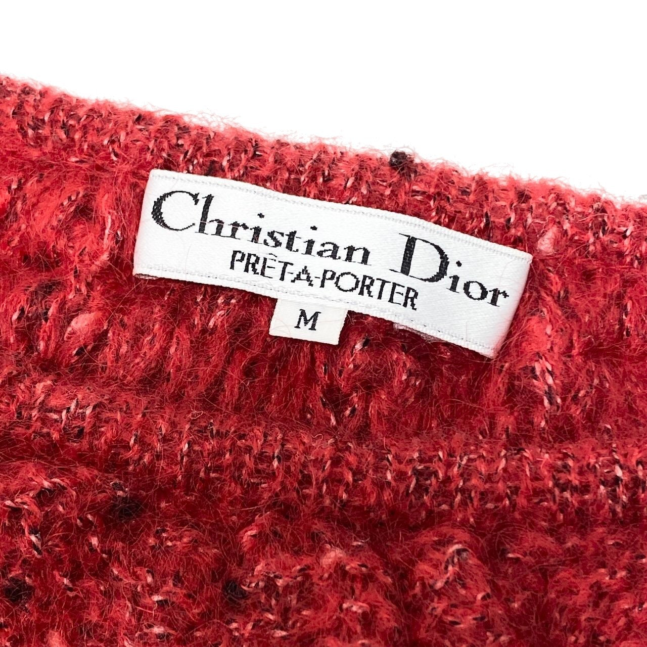 Eg6  Christian Dior クリスチャンディオール フリルネック ローゲージ ニットセーター サイズM レッド ウール100％ レディースo07t