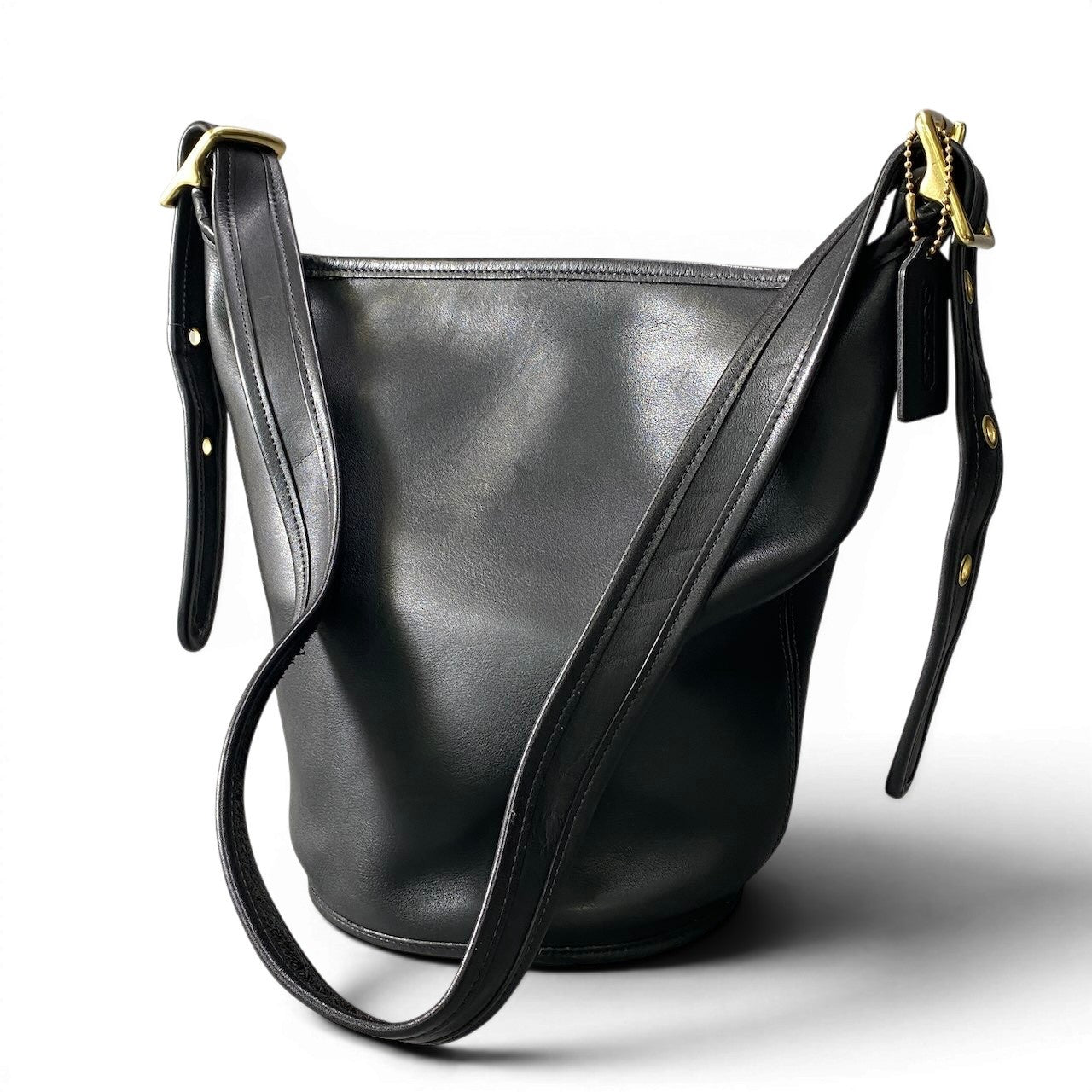f12《美品》 COACH コーチ オールド レザー ショルダーバッグ Old Coach Shoulder Bag J6I / 9953 ブラック Vintage ヴィンテージt18r