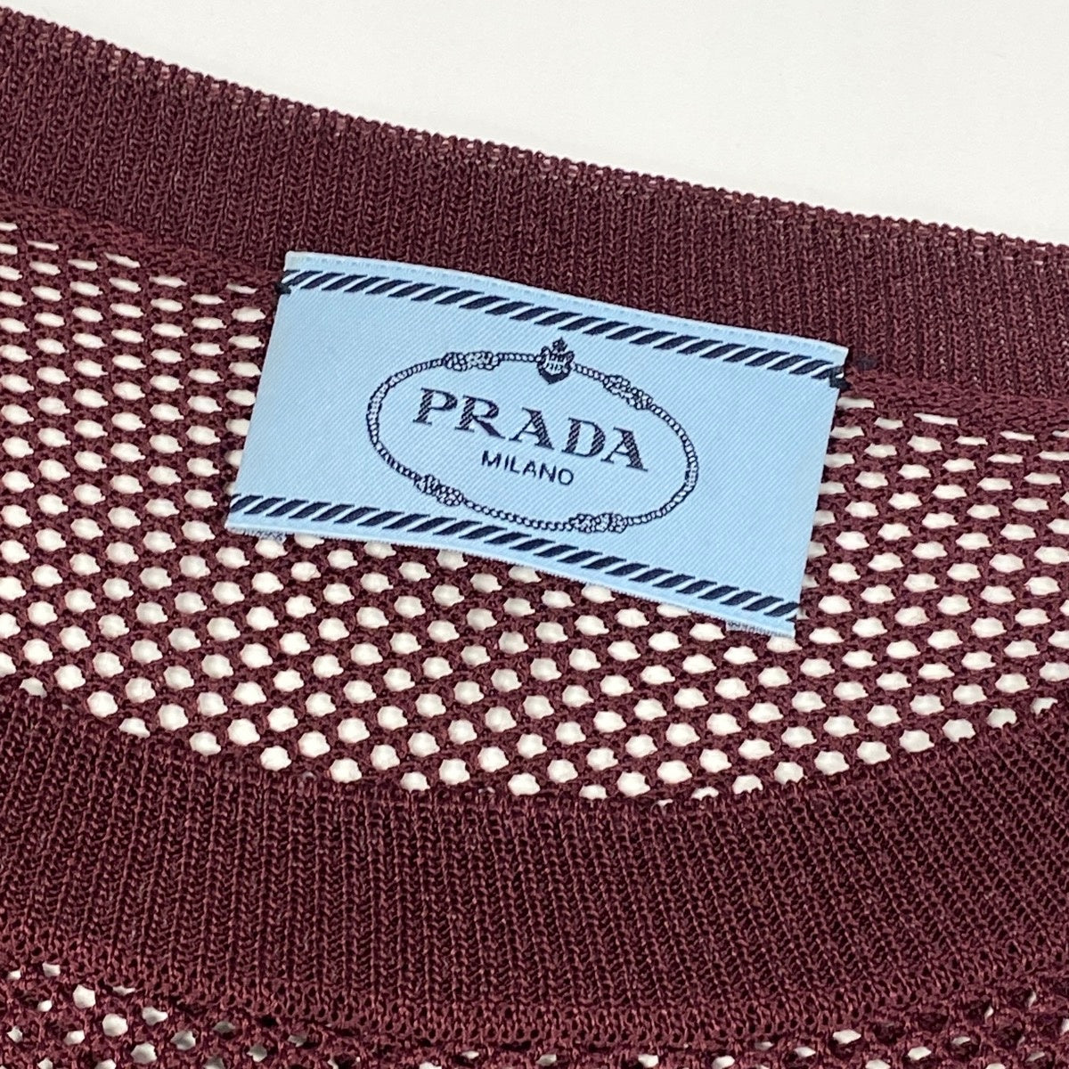 Ee19【美品】PRADA ロングスリーブニット メッシュニット イタリア製 42サイズ バーガンディ レーヨン100％ レディース 女性用u02t