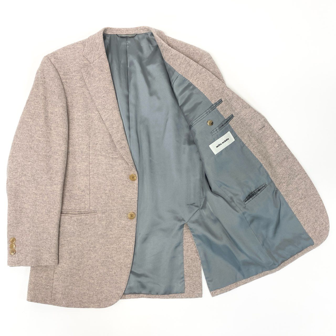 66l1 mila schon ミラショーン テーラードジャケット シングル 2B ヘリンボーン メンズ 紳士服 96 AB5 ピンク グレー ウール カシミヤ シルクu02t