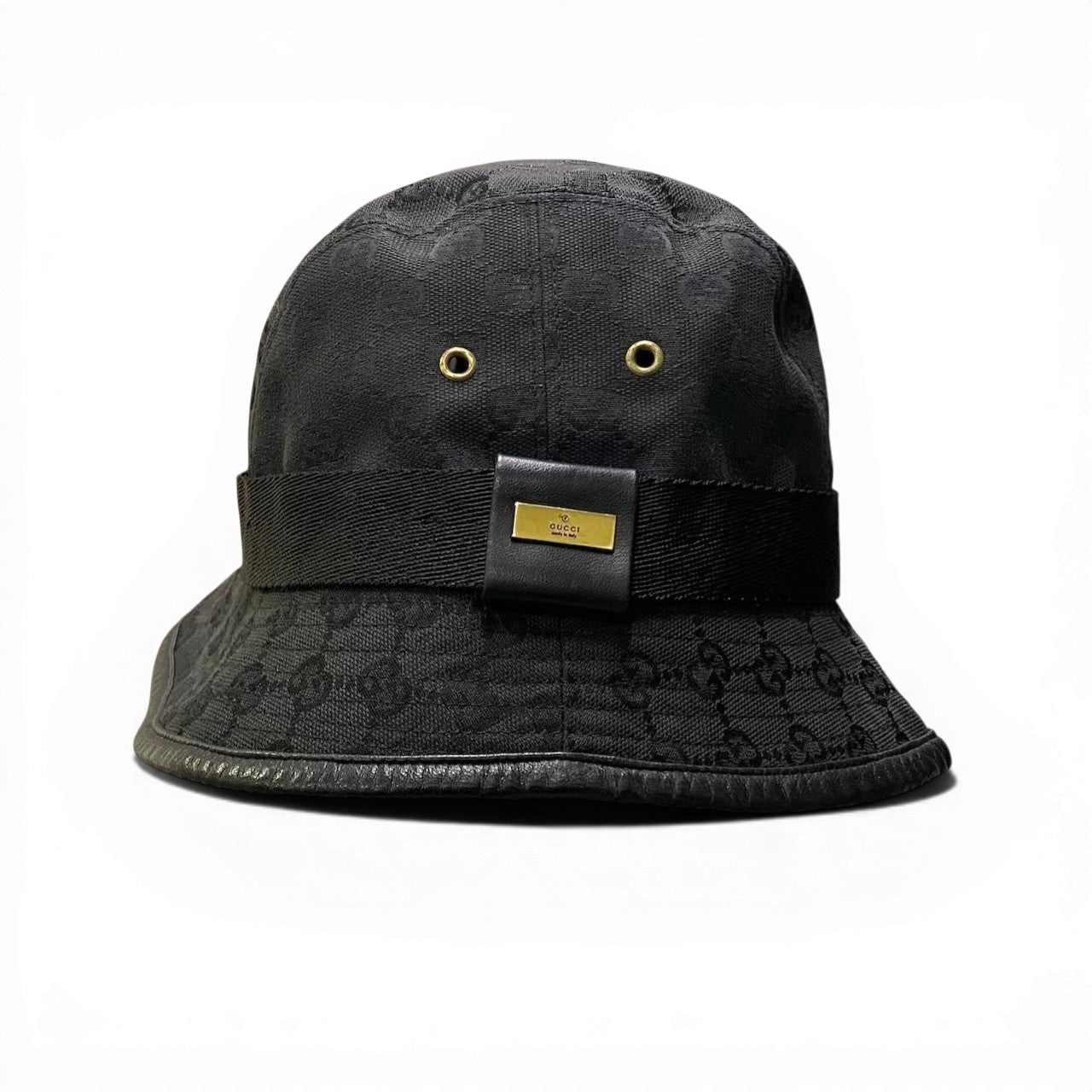 c18 GUCCI グッチ ゴールドプレート GGキャンバス バケットハット Gold Plate GG Canvas Bucket Hat サイズM ブラック 帽子 イタリア製
