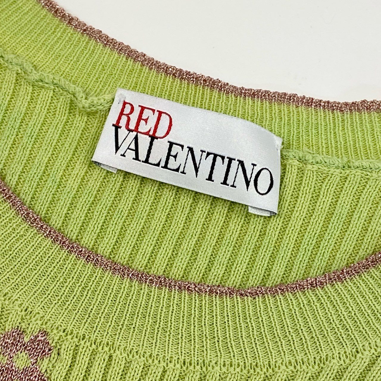 54l25 RED VALENTINO レッドヴァレンティノ リブニットセーター 半袖ニット 花柄刺繍 サイズXS ライトグリーン レディース