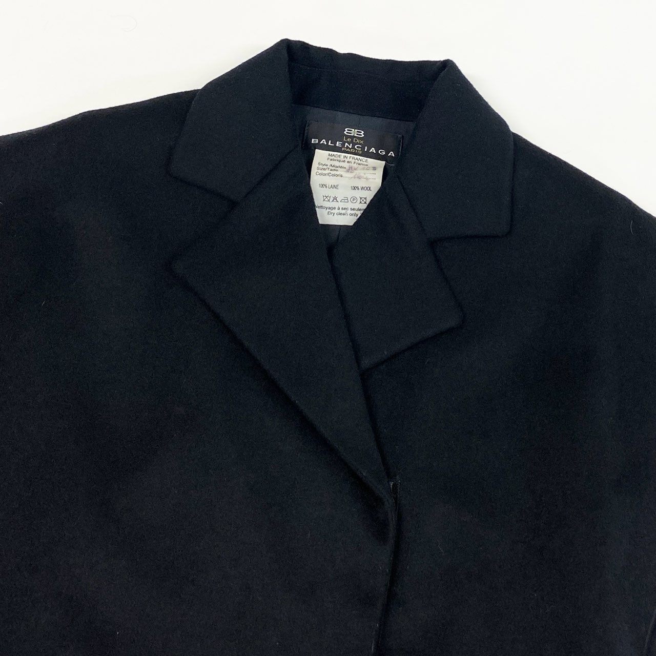 58a21 BALENCIAGA Le Dix バレンシアガ ウールジャケット フレンチスリーブ フランス製 レディース 女性用 サイズ36 ブラック ウール コットンu02t