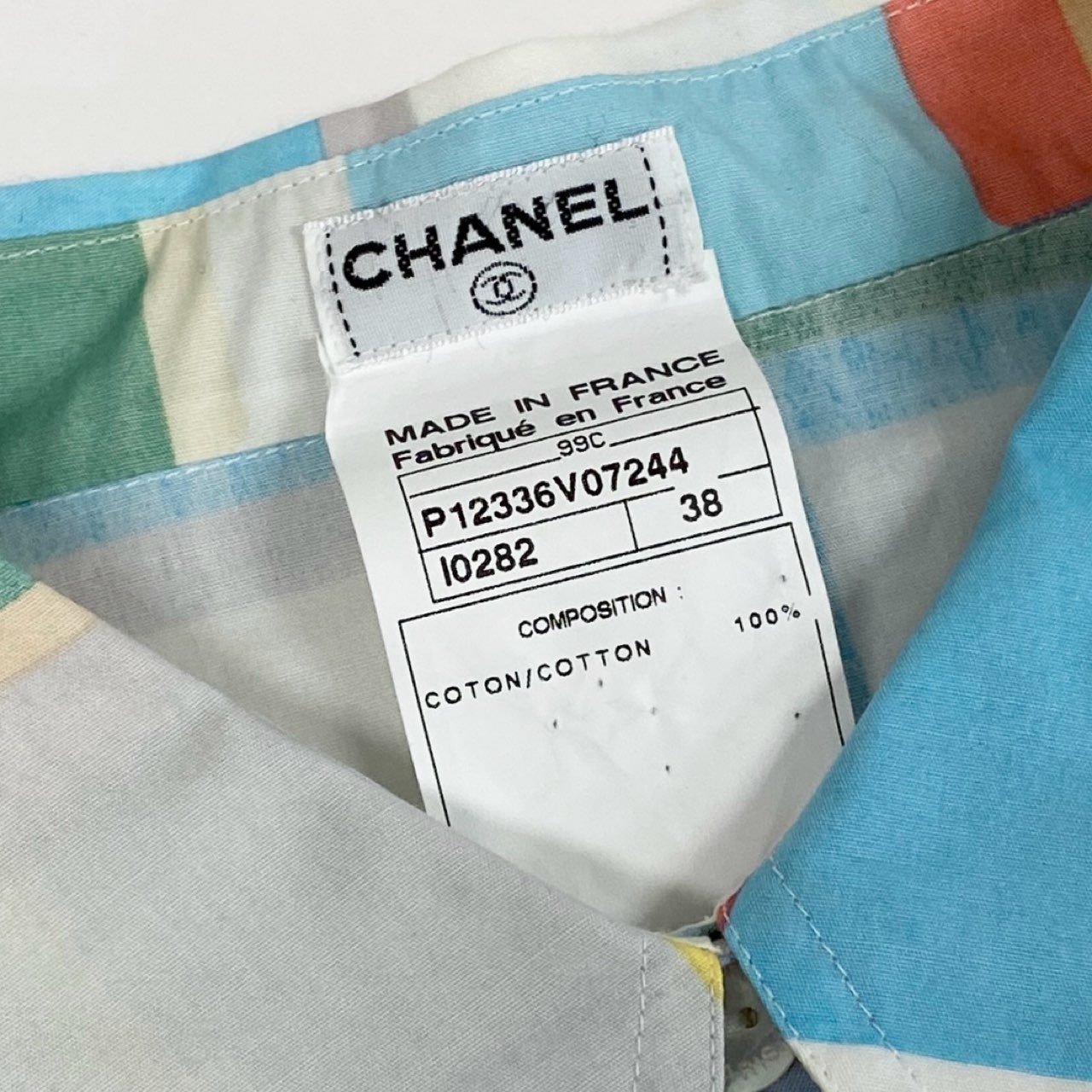 56a14【Archive】CHANEL シャネル 1999年 クルーズコレクション P12336 ココマークデザイン 長袖シャツ オーバーシャツ サイズ38 マルチカラー レディース メンズ着用可 男女兼用ta1