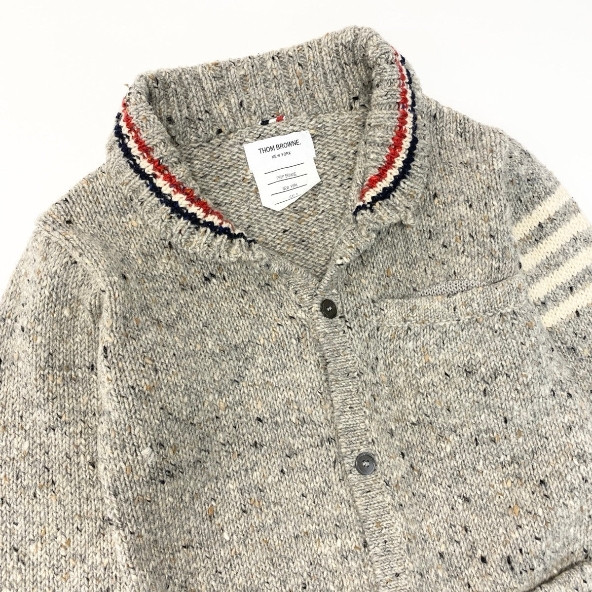 68e19 THOM BROWNE. トムブラウン 11aw ROLL SHAWL CARDIGAN トリコロール ショールカラー カーディガン 01113D7011 サイズ0 グレー系 ウール100％ メンズ 紳士服u02t