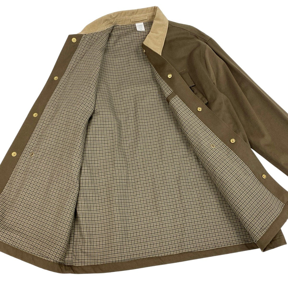 50f29 【美品】 JJJJound ジョウンド ミリタリージャケット コーデュロイ切替 4ポケット 裏地チェック柄 サイズL カーキ メンズ 紳士服o07t
